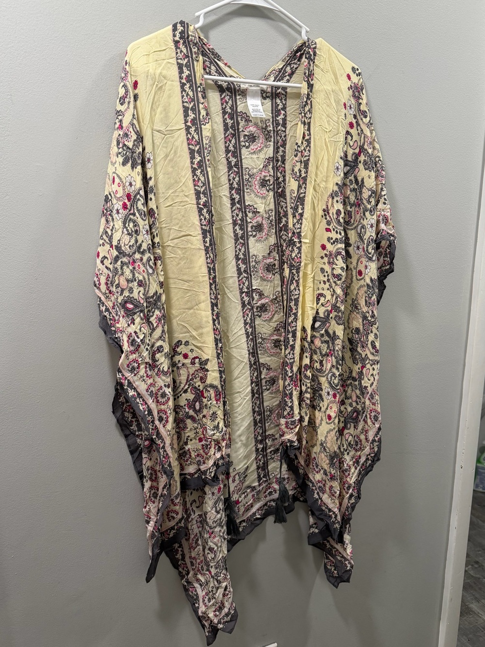 Maurices Cream Floral Print Open Kimono with Dark Trim osfm cardigan